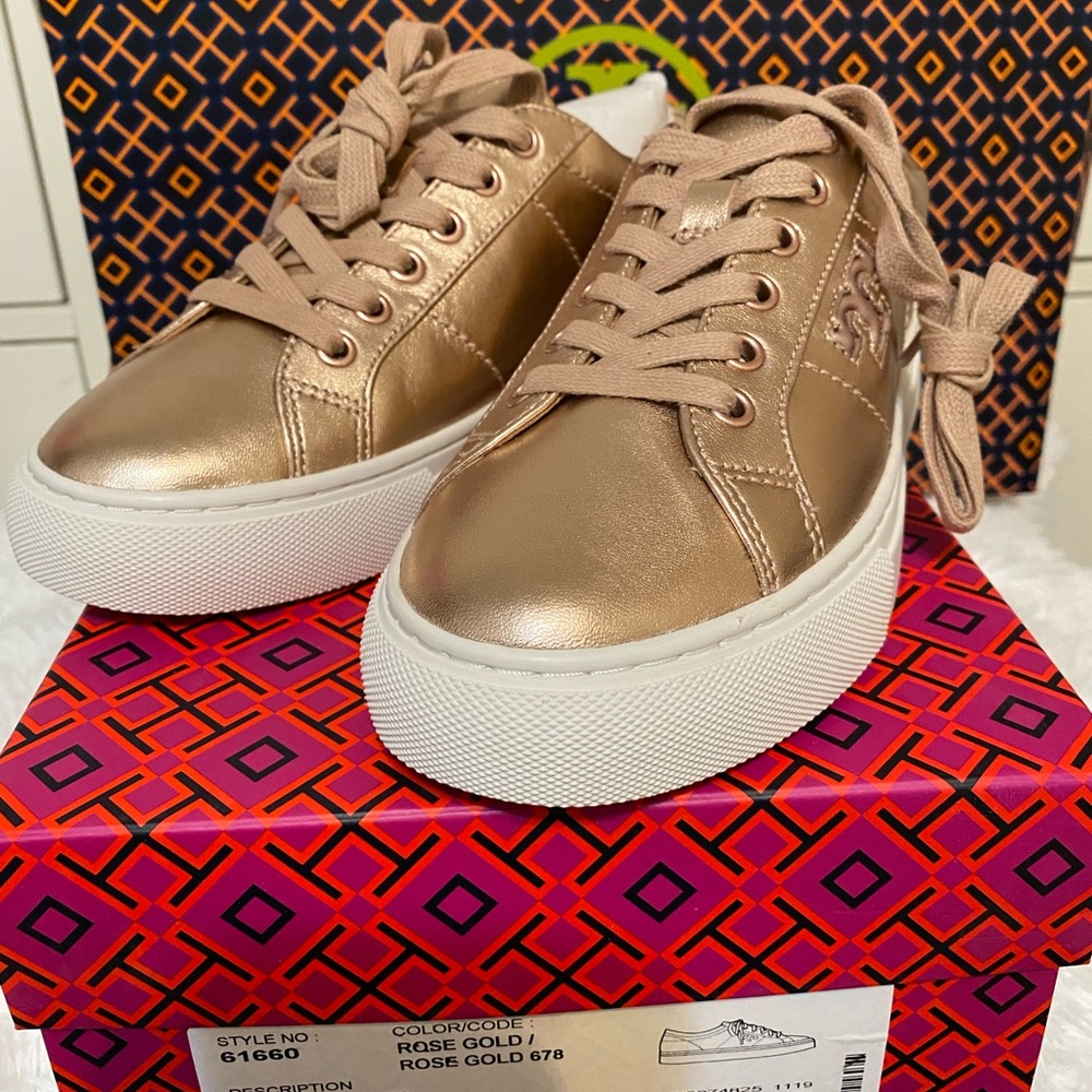 Authentic Tory Burch Amalia Sneaker Rose Gold 5.5